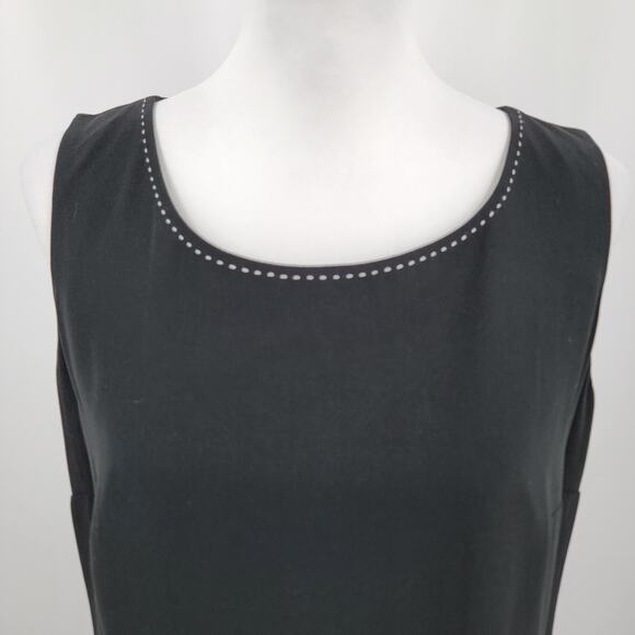 Mary McFadden Dress Womens 12 Black Sheath Lined White Stitch Neckline - Picture 9 of 14